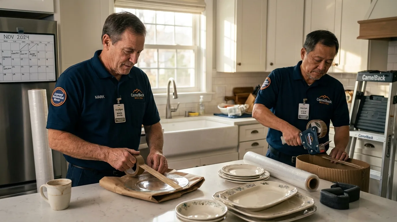 Professional crew packing kitchen dishware in Englewood, OH